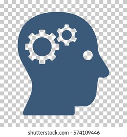 Blue Intellect Gears interface pictogram. Vector pictograph style is a flat symbol on chess transparent background.