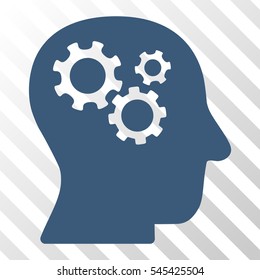 Blue Intellect Gears toolbar pictogram. Vector pictogram style is a flat symbol on diagonal hatch transparent background.
