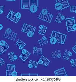 Blue Interesting facts icon isolated seamless pattern on blue background. Book or article sign. Exclamation mark sign.  Vector Illustration