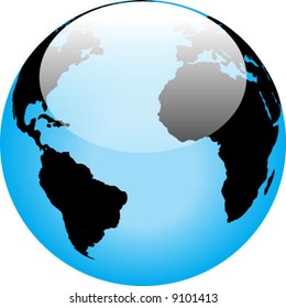 Blue interface orb with a world map - vector illustration