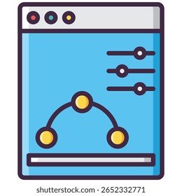 Interface azul com controles deslizantes e círculos amarelos conectados, vetor
