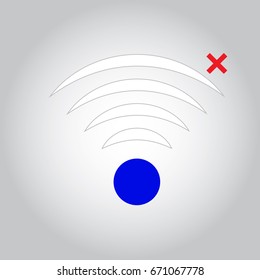 Blue internet hot spot,weak or no signal, vector icon with gray background.