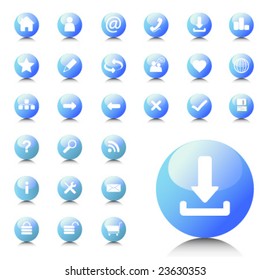 Blue internet icons and website buttons, vector illustration