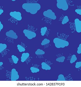Blue Internet of things icon isolated seamless pattern on blue background. Cloud computing design concept. Digital network connection. Vector Illustration