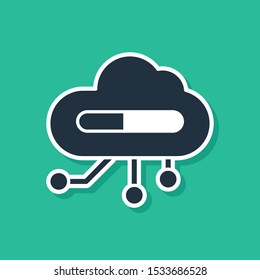 Blue Internet of things icon isolated on green background. Cloud computing design concept. Digital network connection.  Vector Illustration