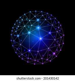Blue internet web sphere on a black background