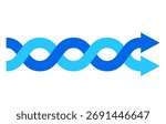 Blue intertwined arrows forming continuous loop diagram. Clipart image.