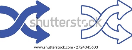 Blue intertwined arrows symbol on white background