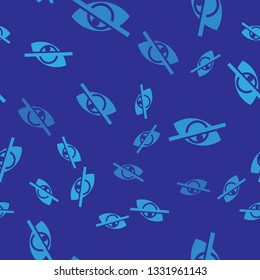 Blue Invisible or hide icon isolated seamless pattern on blue background. Vector Illustration