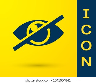 Blue Invisible or hide icon isolated on yellow background. Vector Illustration