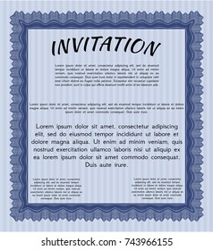 Blue Invitation. With background. Money Pattern design. Detailed. 