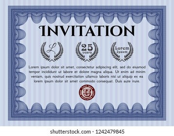 Blue Invitation. With background. Retro design. Vector illustration. 