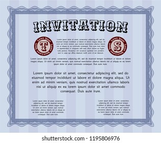 Blue Invitation. With background. Vector illustration. Money style design. 