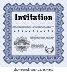 Blue Invitation. Beauty design. Detailed. With great quality guilloche pattern. 