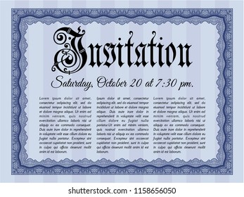 Blue Invitation. Beauty design. With guilloche pattern. Customizable, Easy to edit and change colors. 