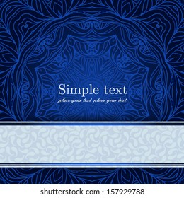 Blue invitation card with place for your text. Template frame design.   Perfect for invitations, card, announcement or greetings. 