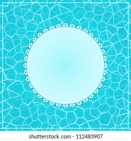 Blue Invitation Card with Round Label and Pool Water Still Surface