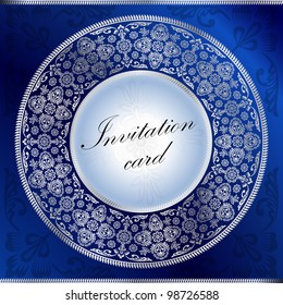 Blue invitation card with rounded ornament motif
