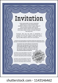 Blue Invitation. Complex background. Detailed. Artistry design. 