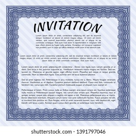 Blue Invitation. With complex background. Detailed. Cordial design. 