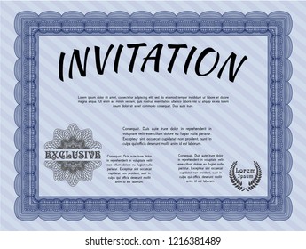 Blue Invitation. With complex background. Money Pattern design. Detailed. 