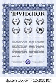 Blue Invitation. With complex background. Money style design. Customizable, Easy to edit and change colors. 