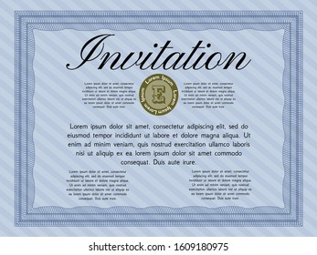 Blue Invitation. With complex background. Money design. Vector illustration. 