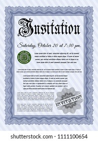  Blue Invitation. With complex background. Sophisticated design. Vector illustration. 