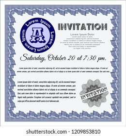 Blue Invitation. With complex background. Vector illustration. Artistry design. 