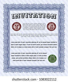  Blue Invitation. With complex linear background. Detailed. Superior design. 