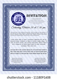 Blue Invitation. With complex linear background. Vector illustration. Superior design. 