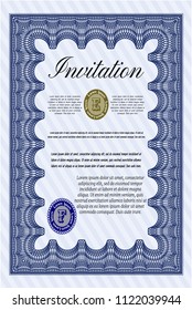 Blue Invitation. With complex linear background. Vector illustration. Retro design. 