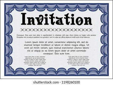 Blue Invitation. With complex linear background. Vector illustration. Elegant design. 
