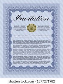 Blue Invitation. With complex linear background. Money Pattern design. Detailed. 