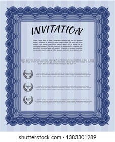 Blue Invitation. With complex linear background. Money Pattern. Detailed. 