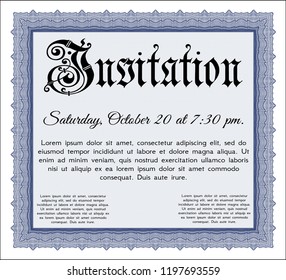 Blue Invitation. Cordial design. Customizable, Easy to edit and change colors. With complex linear background. 