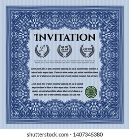 Blue Invitation. Cordial design. Detailed. Complex background. 