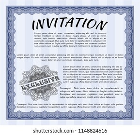 Blue Invitation. Customizable, Easy to edit and change colors. With guilloche pattern and background. Beauty design. 