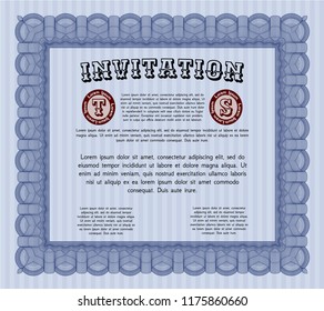 Blue Invitation. Customizable, Easy to edit and change colors. With guilloche pattern. Nice design. 