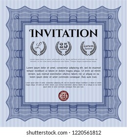 Blue Invitation. Customizable, Easy to edit and change colors. With guilloche pattern. Perfect design. 