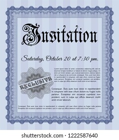 Blue Invitation. Customizable, Easy to edit and change colors. With great quality guilloche pattern. Excellent design. 