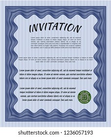 Blue Invitation. Customizable, Easy to edit and change colors. With background. Good design. 