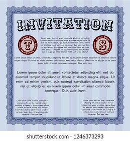 Blue Invitation. Customizable, Easy to edit and change colors. With background. Money Pattern design. 