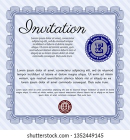 Blue Invitation. Detailed. With background. Artistry design. 