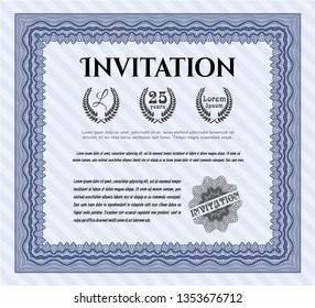 Blue Invitation. Detailed. With background. Beauty design. 