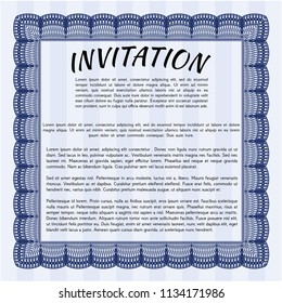 Blue Invitation. Detailed. Complex background. Money Pattern design. 