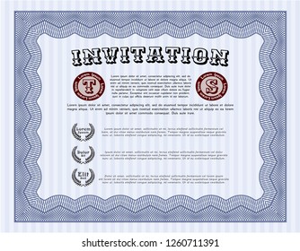 Blue Invitation. Detailed. With complex linear background. Artistry design. 