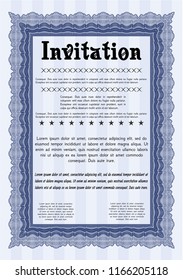 Blue Invitation. Detailed. With guilloche pattern. Money design. 