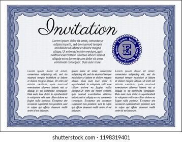 Blue Invitation. Detailed. Printer friendly. Lovely design. 