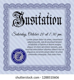 Blue Invitation. Detailed. Printer friendly. Retro design. 